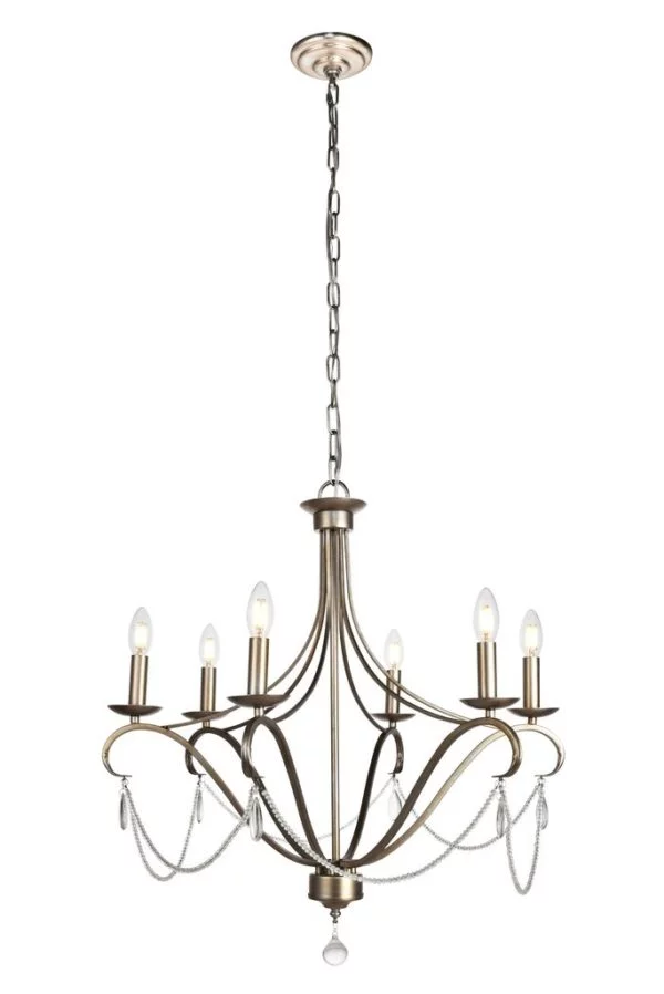 Baez 6 Lights Transitional Chandelier Antique Silver (Royal Cut Crystal)